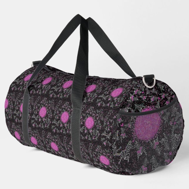 Modern black white and pink disco zebra duffle bag (Right Corner)
