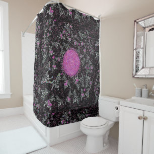 Modern black white and pink disco zebra shower curtain