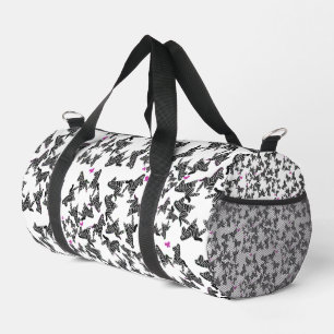 Modern black white and pink wild zebra duffle bag