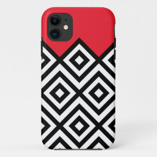Modern Black White and Red Chevron Pattern iPhone 11 Case