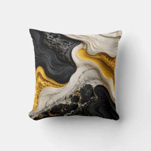 Modern Black White and Yellow Abstract Mustard Art Cushion