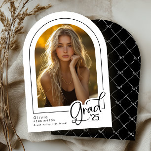 Modern Black White Arch Photo 2025 Grad Invitation