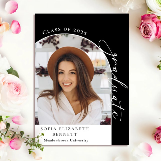 Modern Black White Arch Photo Graduation  Announcement (Creator Uploaded)