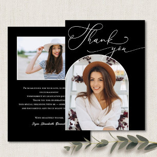 Modern Black White Arch Photo Graduation Thank You Card
