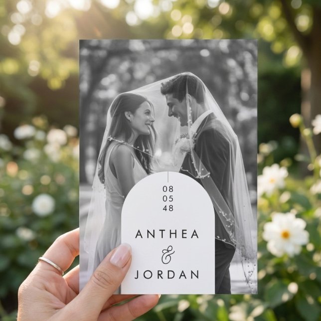 Modern Black & White Arch Photo Wedding Invitation (Creator Uploaded)