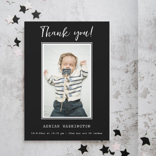 Modern Black & White Baby Shower Photo Thank You