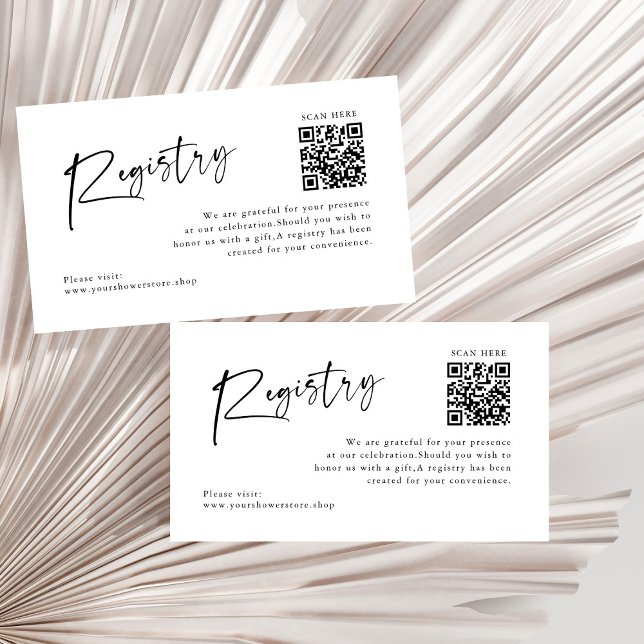 Modern Black & White Baby Shower Registry QR Code Enclosure Card (Creator Uploaded)