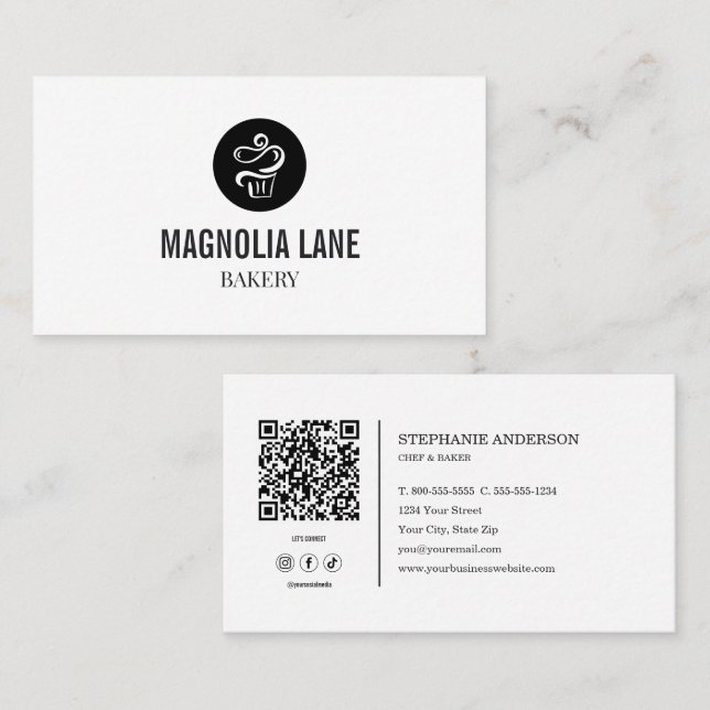 Modern Black White Bakery Business  Card (Front/Back)