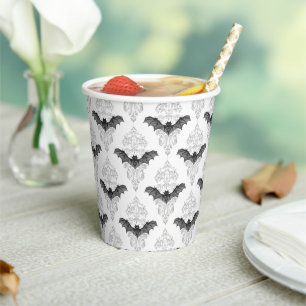 Modern black white bat pattern paper cups