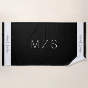 modern black / white beach towel with name