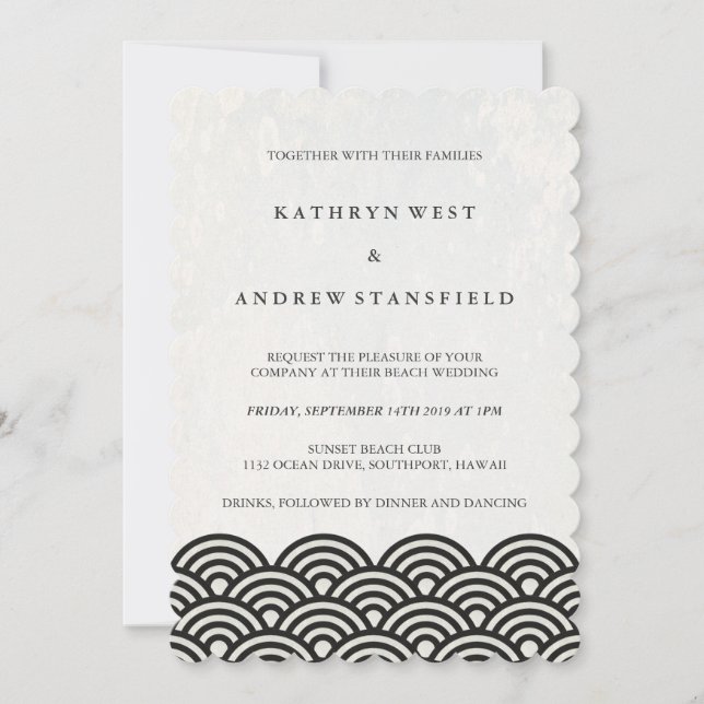 Modern Black+White Beach Wedding Invitation (Front)