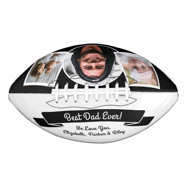 Modern Black White Best Dad Ever 3 Photo Collage  Football (Front)