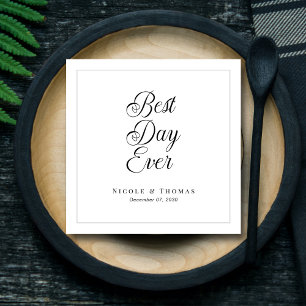 Modern Black & White Best Day Ever Edition Wedding Napkin