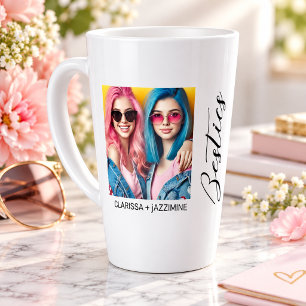 Modern Black White Best Friend 2 Photo Collage Latte Mug