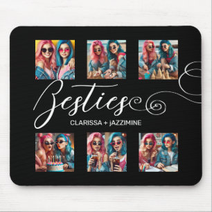 Modern Black White Bestie 6 Photo Collage Mouse Pad