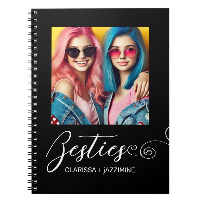 Modern Black White Bestie Photo Personalised Notebook (Front)