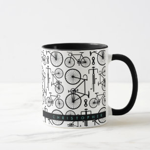 Modern Black & White Bicycle Pattern Mug