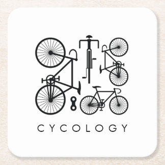 Modern Black & White Bicycle Pattern Square Paper Coaster