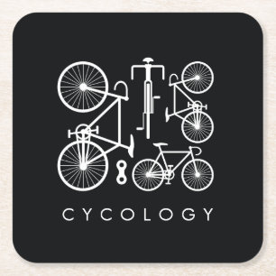 Modern Black & White Bicycle Pattern Square Paper Coaster