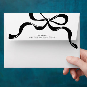 Modern Black White Big Bow Return Address Wedding Envelope