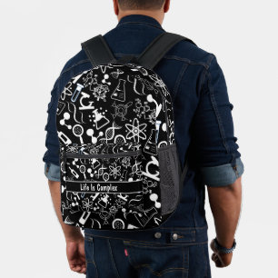 modern black white biochemistry life is complex  printed backpack