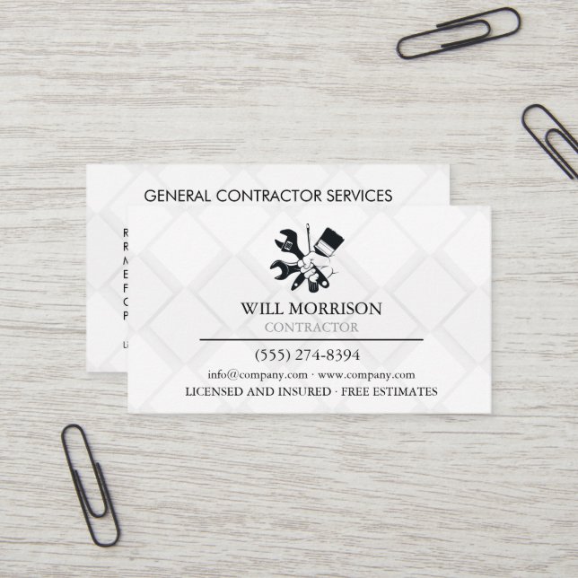 Modern Black & White Block Building Construction Business Card (Front/Back In Situ)
