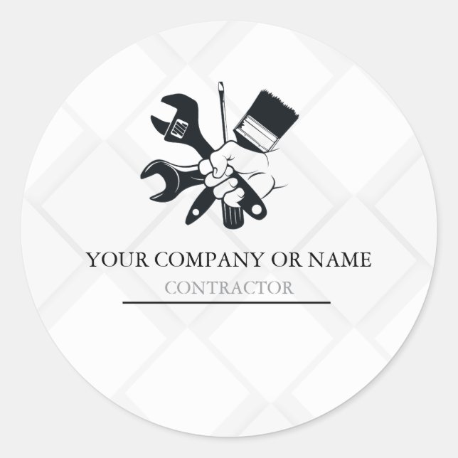 Modern Black & White Block Building Construction Classic Round Sticker (Front)