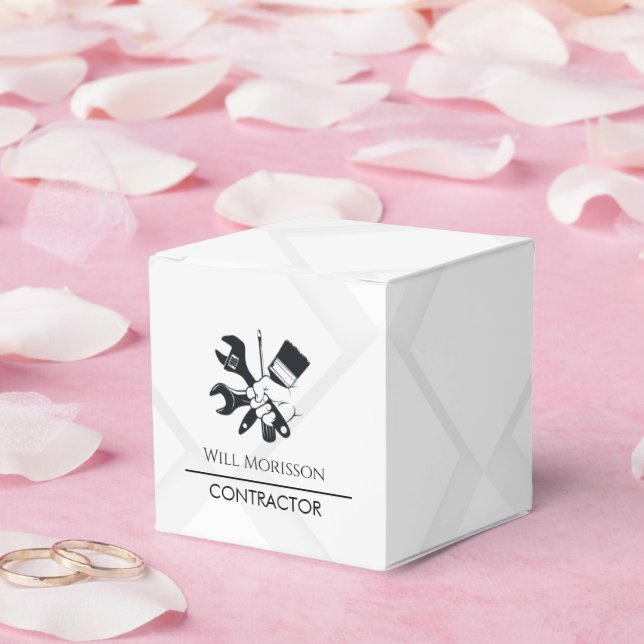 Modern Black & White Block Building Construction Favour Box (Wedding)