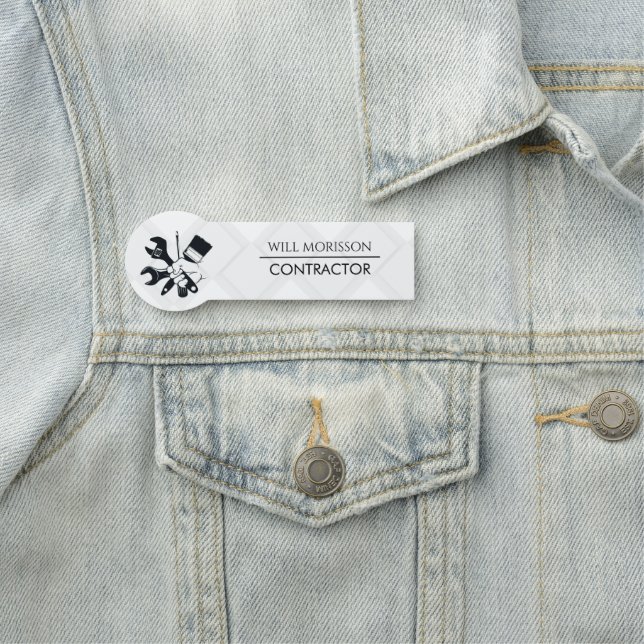 Modern Black & White Block Building Construction Name Tag (In Situ)