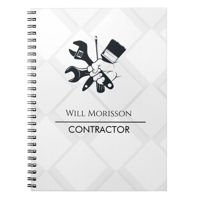 Modern Black & White Block Building Construction Notebook (Front)