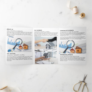 Modern Black & White Block Building Construction Tri-Fold Card