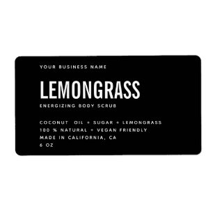 Modern black white body scrub product label