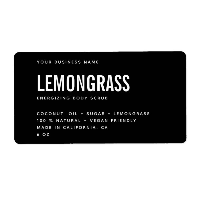 Modern black white body scrub product label (Front)