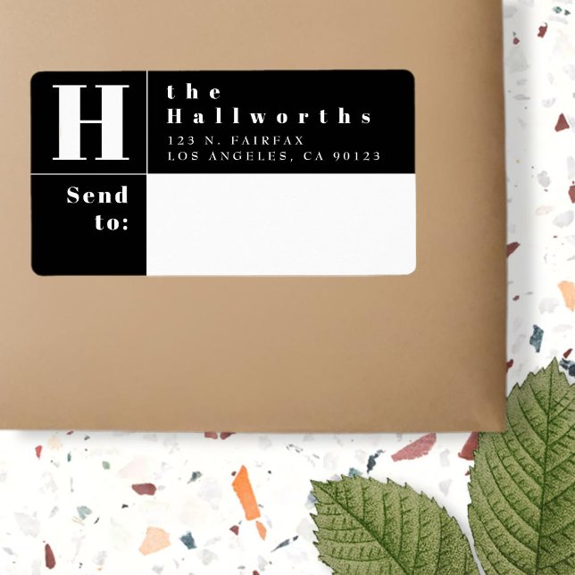 Modern Black & White Bold Block Return Address (Creator Uploaded)