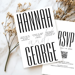 Modern Black & White Bold Simple QR Code Wedding Invitation