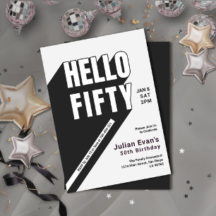 Modern Black & White Bold Typography 50th Birthday Invitation