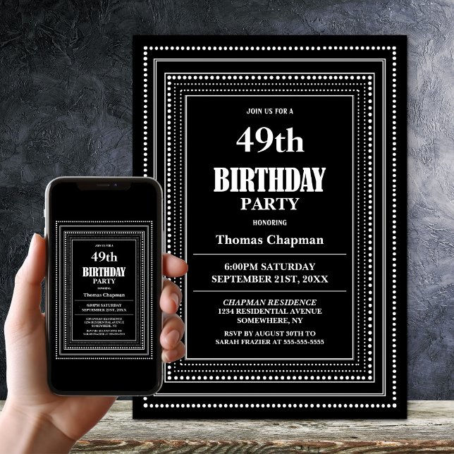 Modern Black White Border Any Age Birthday Party Invitation (Creator Uploaded)