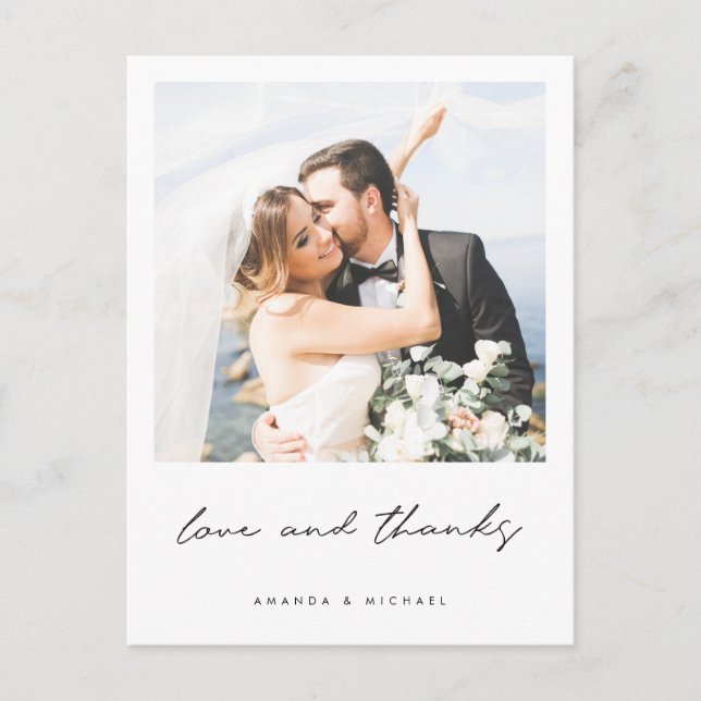 Modern Black White Border Photo Wedding Thank You Postcard (Front)
