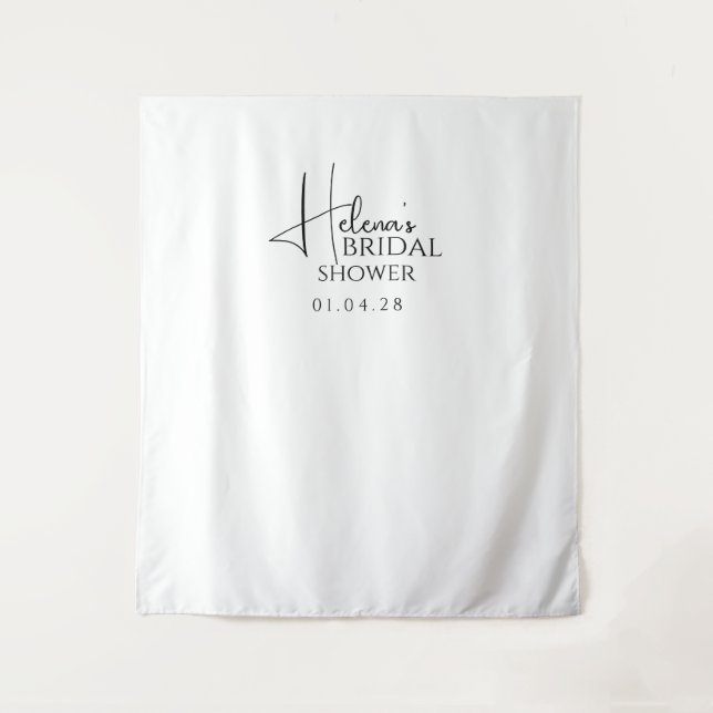 Modern Black White Bridal Shower Backdrop Tapestry (Front)