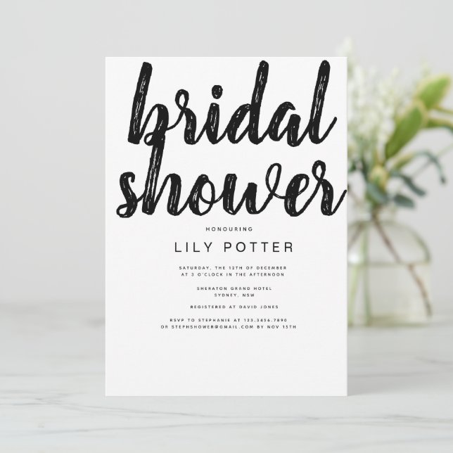 Modern Black White Bridal Shower Invitation (Standing Front)