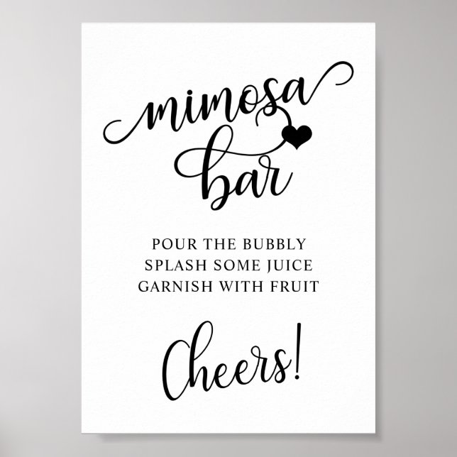 Modern Black White Bridal Shower Party MIMOSA BAR Poster (Front)