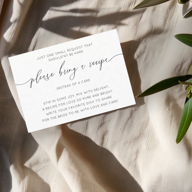 Modern Black & White Bridal Shower Recipe  Enclosure Card (Creator Uploaded)