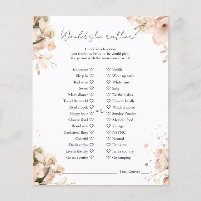 Modern Black White Bridal Shower Would She Rather  Flyer (Front)