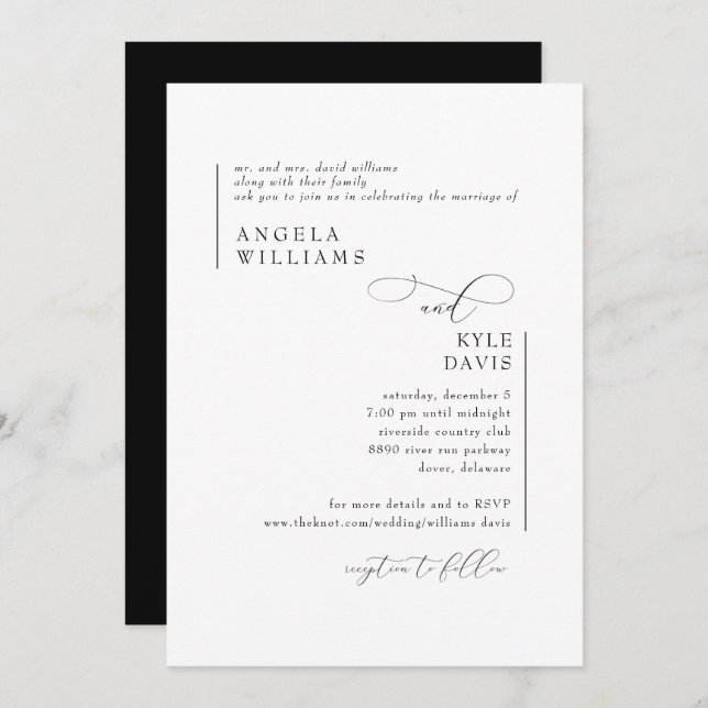 Modern Black & White Bride Parents Wedding Invitation (Front/Back)
