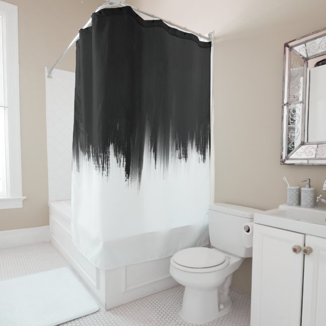 Modern Black White Brush strokes Design Shower Curtain (In Situ)