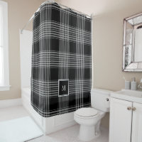 Modern black white buffalo plaid pattern monogram