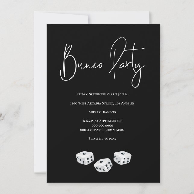 Modern Black White Bunco Party Invitation (Front)