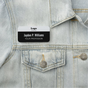 Modern Black White Business Logo Employee Name Tag