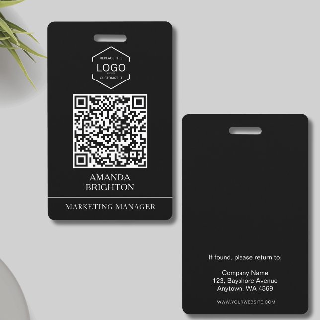 Modern Black White Business Logo QR Code  ID Badge (Creator Uploaded)