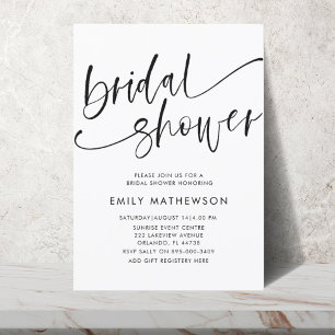 Modern Black & White Calligraphy Bridal Shower  Invitation